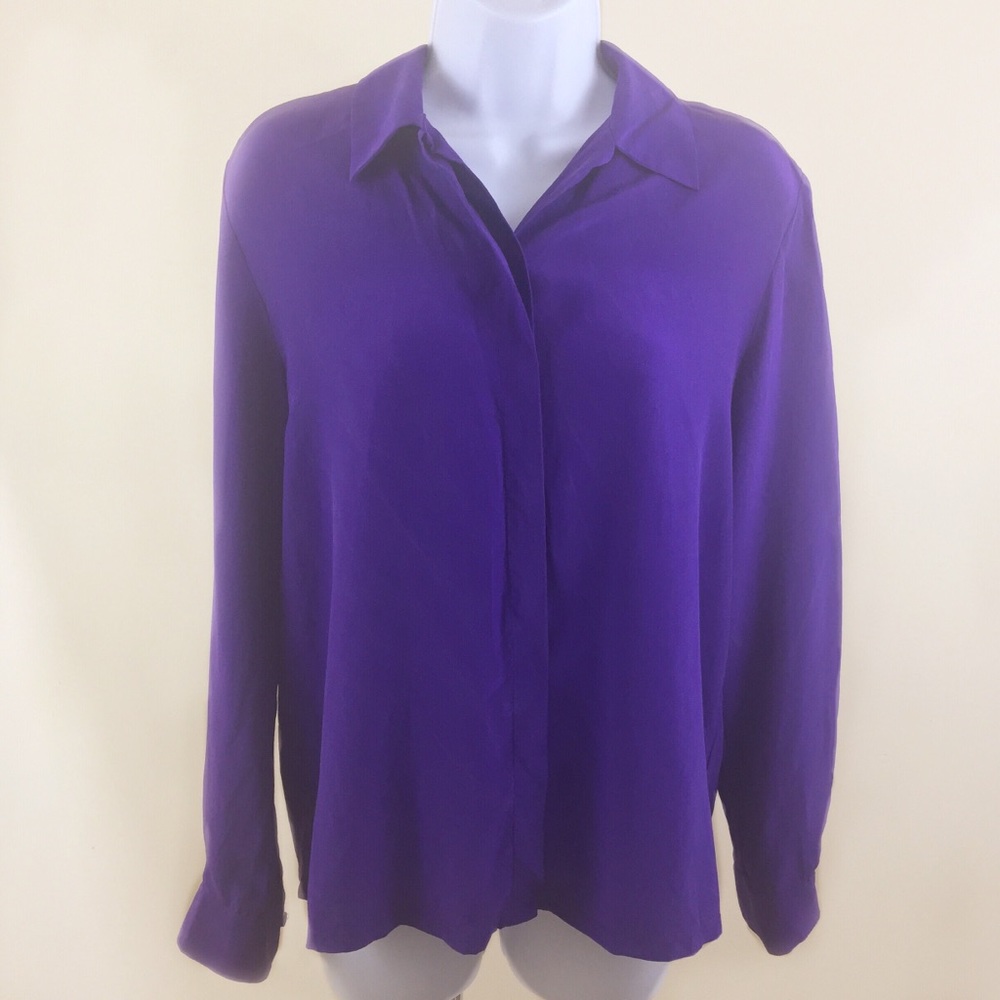 100% Silk Long Sleeve Button Down Purple Blouse